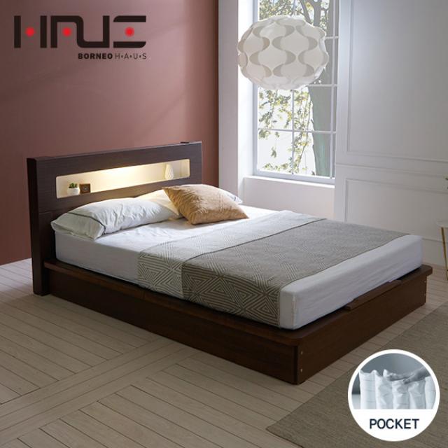 보루네오하우스 프라임 루시 LED 평상형 독립스프링 SS 침대 DM6019, 월넛