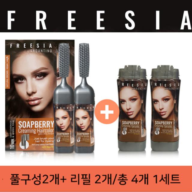 프리지아안단티노 버블염색컬러 풀세트 2개+리필용 2개 한방염색약, 자연갈색(풀세트 2개+리필용 2개), 1개