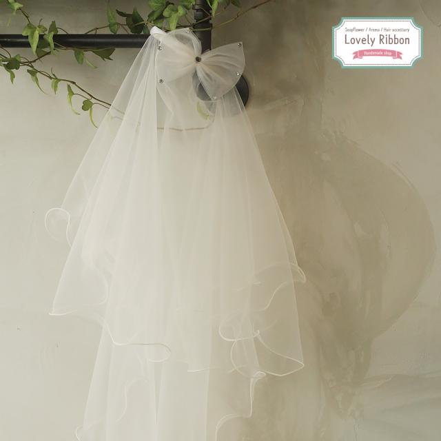 [러블리 리본] 화이트 웨딩면사포 헤어밴드 머리띠 유아동머리띠