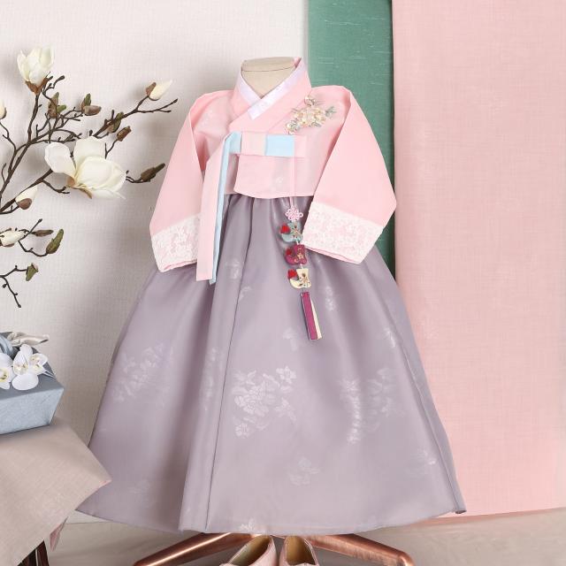 오월한복 2컬러 비단향 끝동 레이스 여아 전통 한복