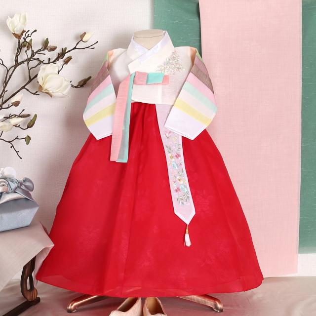 오월한복 2컬러 옥사견 홍색 여아 전통 한복