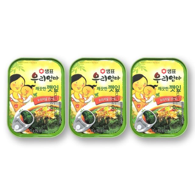 브라더스 샘표 우리엄마 깨끗한 깻잎 3개(70g*3개)스팸런천미트장조림반찬통조림캔, 70g, 3개