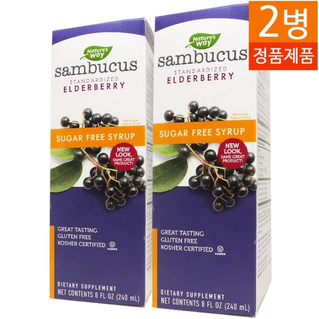 Natures Way 네이쳐스웨이 삼부커스 엘더베리 무설탕 시럽 240 ML 2병, 240ml, 2개