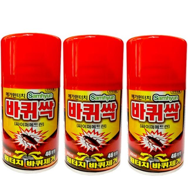 삼현제약 메가원터치 바퀴싹 46평형 살충제 싹쓸이 바퀴벌레약, 3개, 200ml