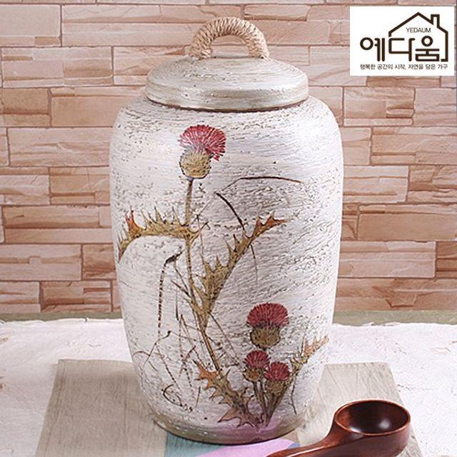 구매_무배_ pd4_W2715EC 쌀항아리 쌀통 쌀독 황토쌀독 쌀뒤주 옹기쌀독 예다움 엉겅퀴 쌀독10kg