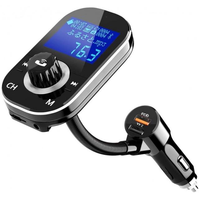 FM 송신기 Bluetooth 4.2 고음질 QC3.0 급속 충전 일본어 메뉴 EQ 설정 4 개의 악곡 재생 모드 microSD