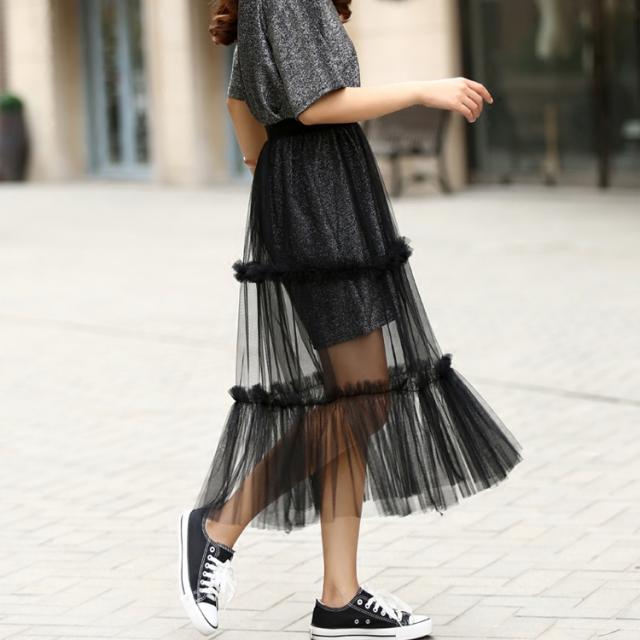 이너원피스 레이어드 속치마 메쉬 스커트 원근감 레이스 스커트를