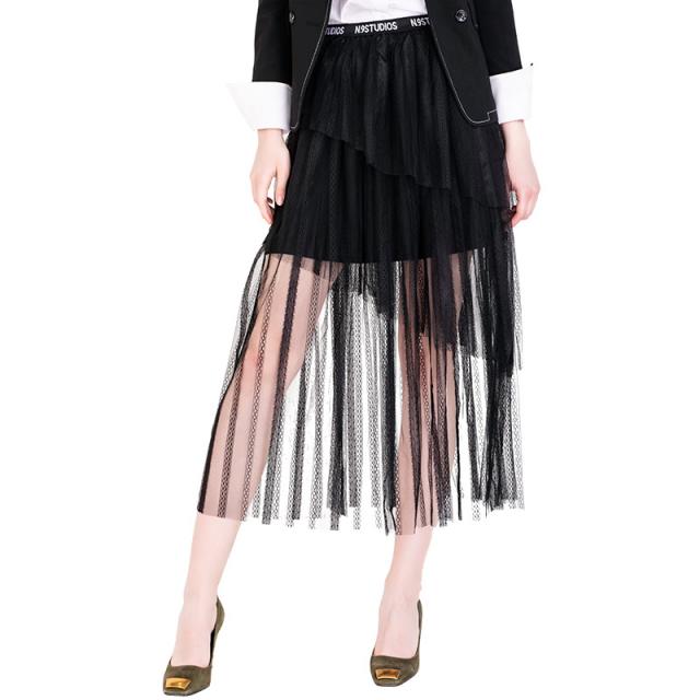 레이스 펀칭 스커트 메쉬 스커트 원근감 여성 2019 신 여름